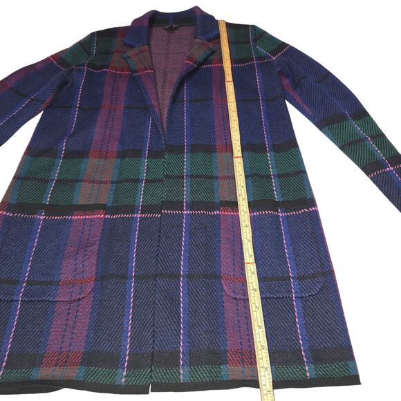 Talbots Pure Merino Wool Sweater Coat Jacket Small Plaid Knit Open Front Topper - Picture 5 of 9